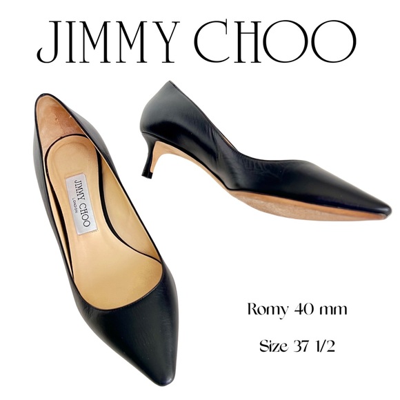Jimmy Choo ‘ Romy 40 ‘ Black Leather Kitten Heels 37.5 / US 7.5 (EUC, Worn Once) - Picture 1 of 16